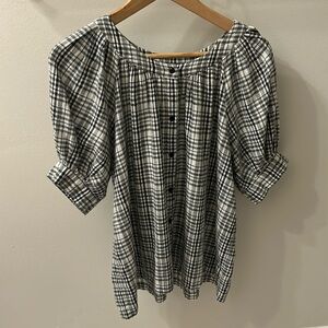 The Great. Women's The Puff Sleeve Button-Up Shirt, Size 1 - Black and White
